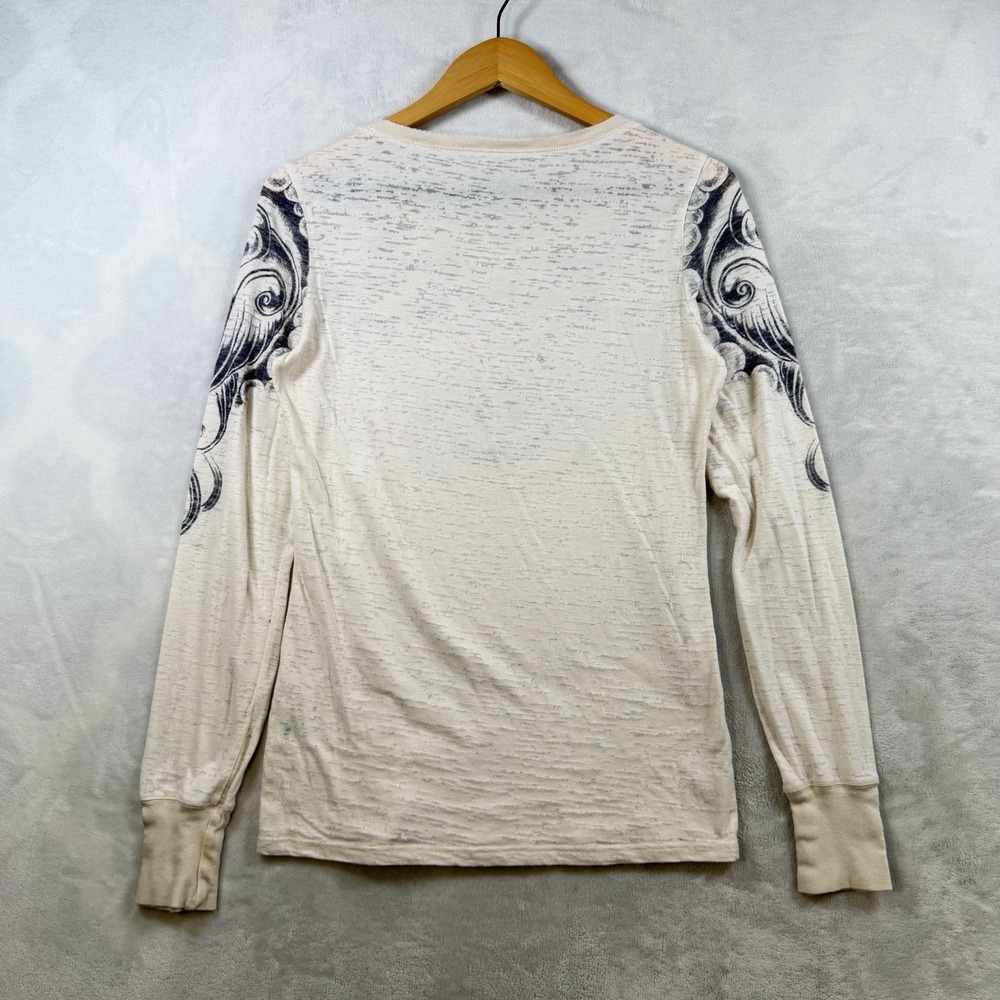 Vintage Free People Burn Out Long Sleeve Tattoo, Crown Birds, Medium Cream Color - Picture 5 of 11